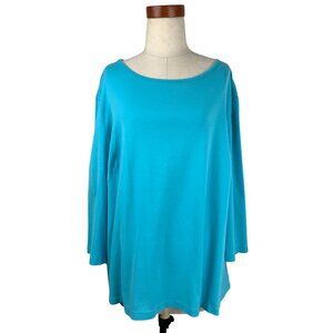 Lafayette 148 NEW TOP 3X Turquoise 3/4 sleeves round/scoop neck 48 ch relaxed st